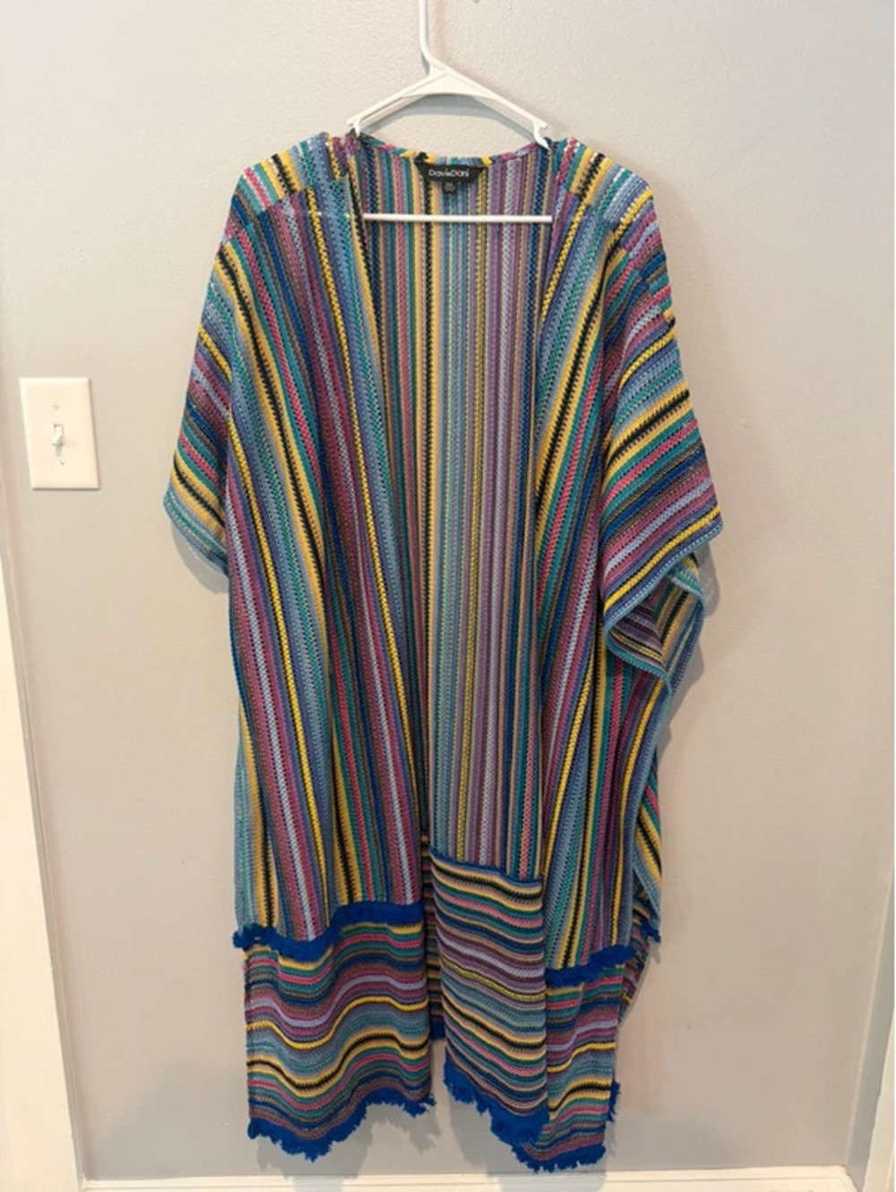 Davi & Dani 2XL Multicolor Striped Open Knit Boho Kimono Cardigan
